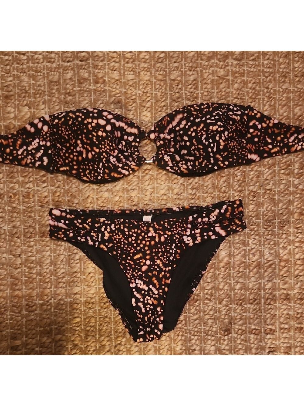 Victoria's Secret Black and Pink Strapless  Padded Bikini with Elegant Design